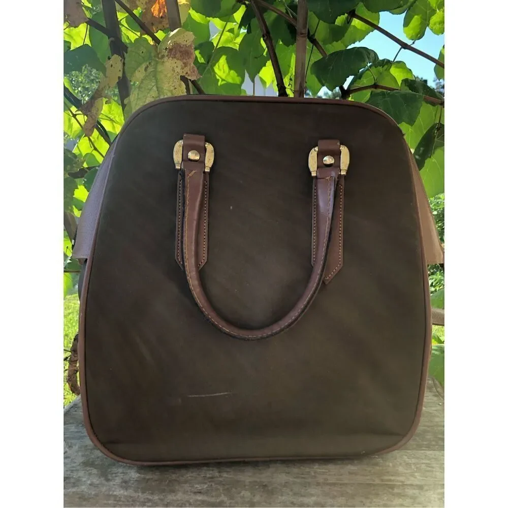 Vintage Lark Canvas Leather Tote Bag Brown Stripe Travel Duffle